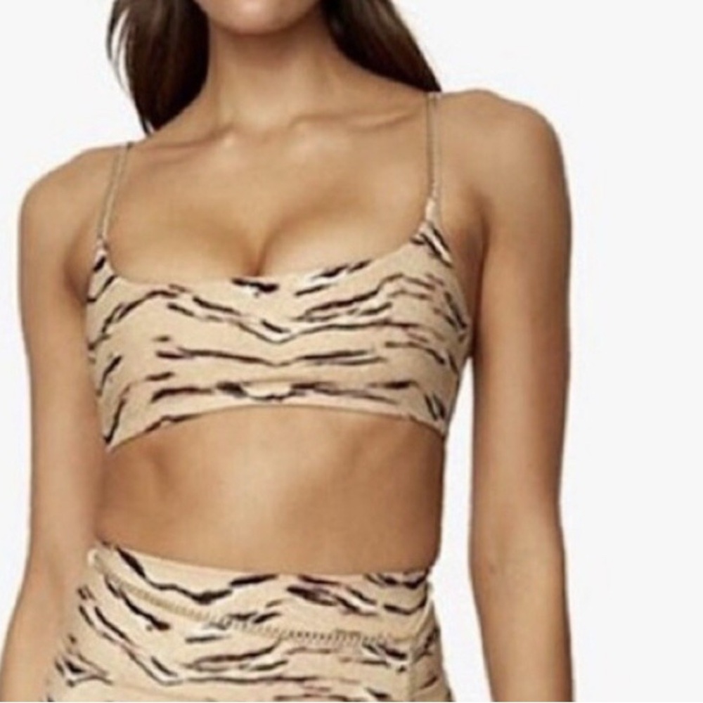 NWT WEWOREWHAT WOMEN'S TIGER-PRINT CHAIN CAMI BRA - TAN - SIZE XL
